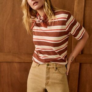 Sezane Brown and Cream Striped Short Sleeve Tee